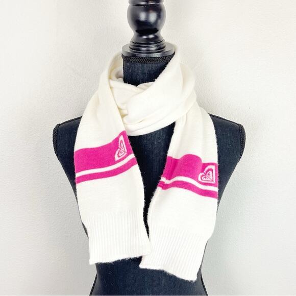 Roxy Womens Winter Scarf Long Spectator Game Layer Warm White Hot Pink - Picture 2 of 8